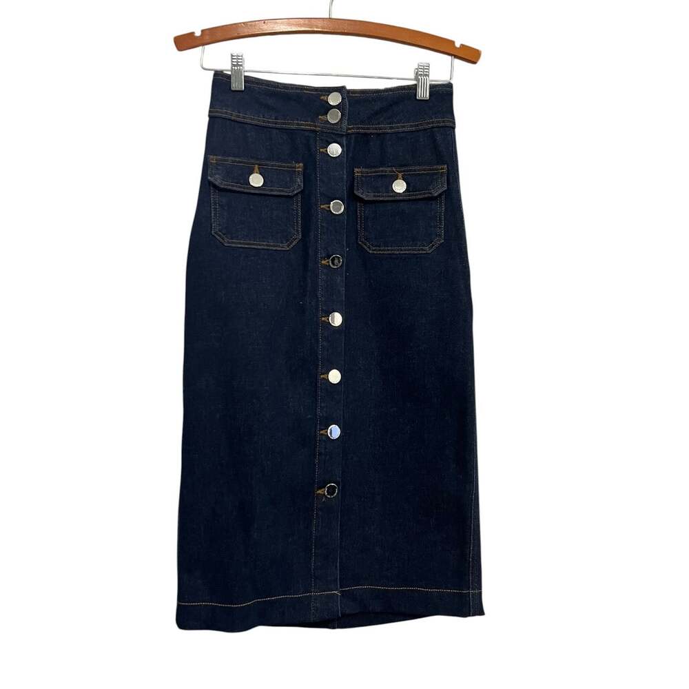 Derek Lam 10 Crosby Denim Midi Skirt Size 26 Blue Cotton Button Front